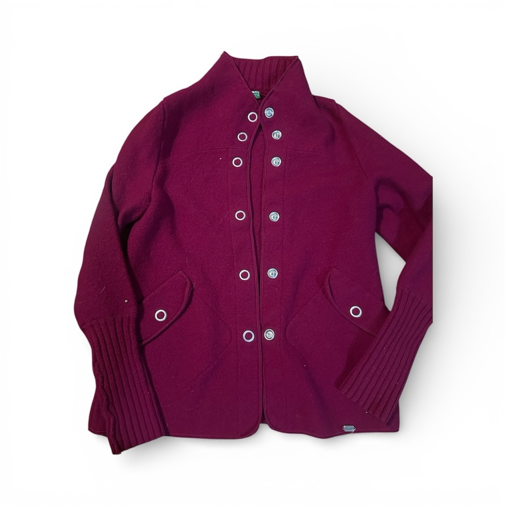 GEIGER Boiled Wool Chic Burgundy Pea Coat